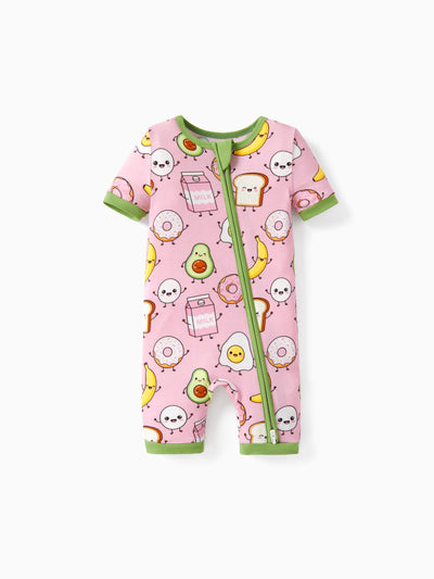 Bamboo Baby Boy /  Girl 2-Way Zip Onesies Anti Slip Childlike Food Pattern Bamboo Sleepwear (Snug-Fitting)
 Light Pink