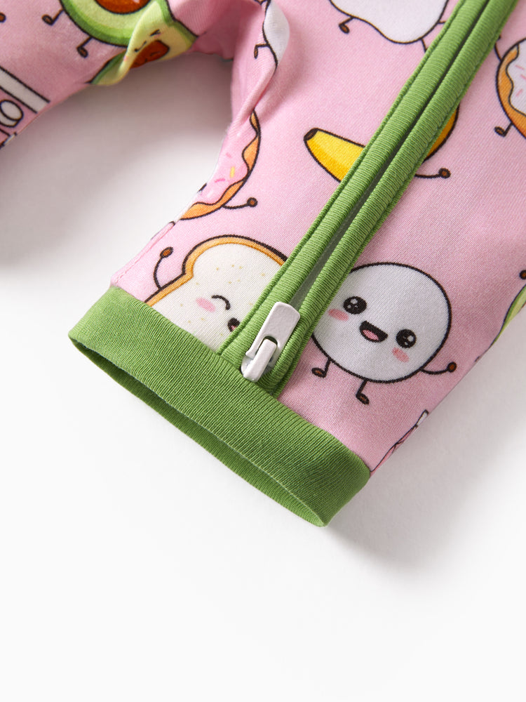 Bamboo Baby Boy /  Girl 2-Way Zip Onesies Anti Slip Childlike Food Pattern Bamboo Sleepwear (Snug-Fitting)
 Light Pink