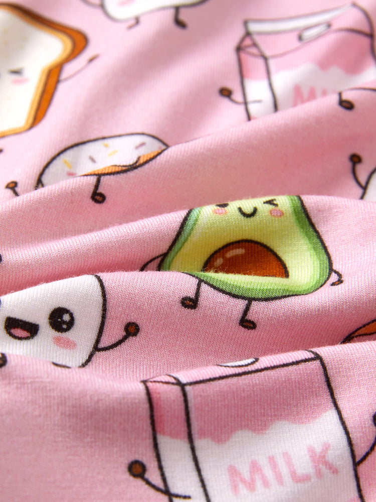 Bamboo Baby Boy /  Girl 2-Way Zip Onesies Anti Slip Childlike Food Pattern Bamboo Sleepwear (Snug-Fitting)
 Light Pink