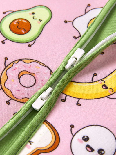 Bamboo Baby Boy /  Girl 2-Way Zip Onesies Anti Slip Childlike Food Pattern Bamboo Sleepwear (Snug-Fitting)
 Light Pink