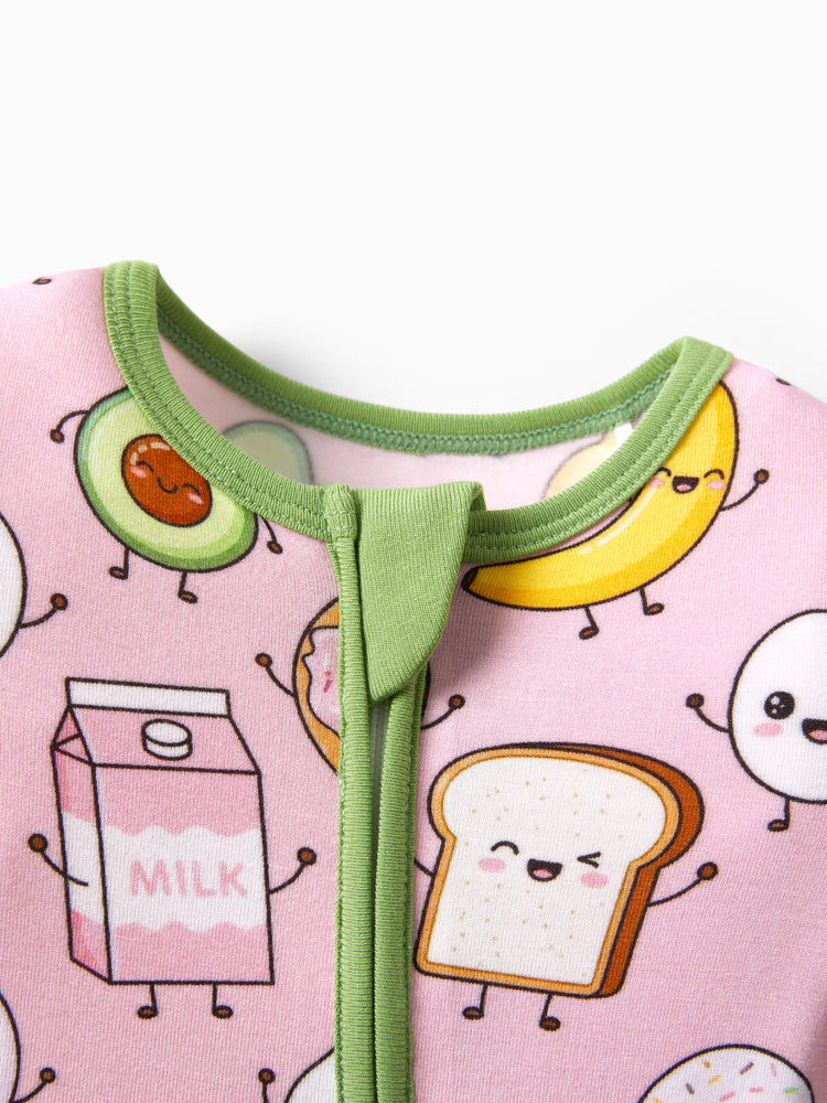 Bamboo Baby Boy /  Girl 2-Way Zip Onesies Anti Slip Childlike Food Pattern Bamboo Sleepwear (Snug-Fitting)
 Light Pink