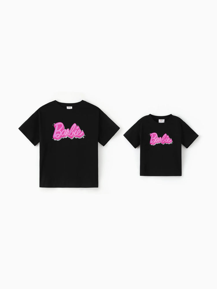 Barbie Mommy and Me Letter Print Short Sleeve Cotton Tee Black