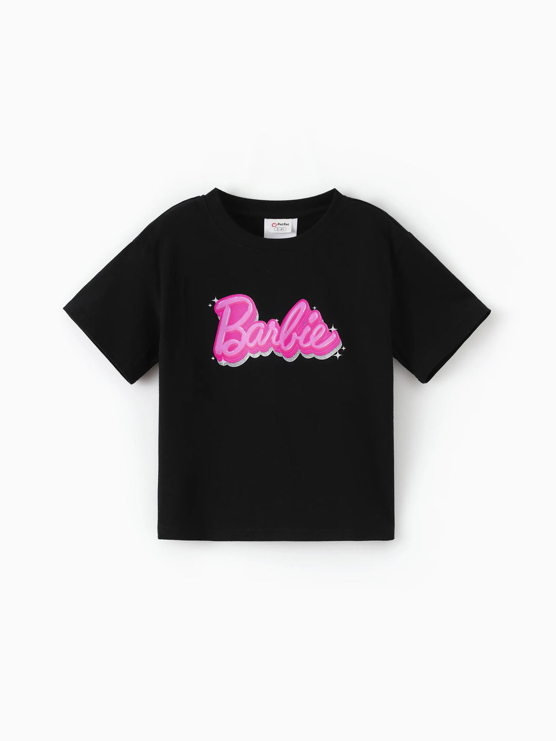 T-shirt en coton à manches courtes imprimé lettres Barbie Maman et Moi Noir