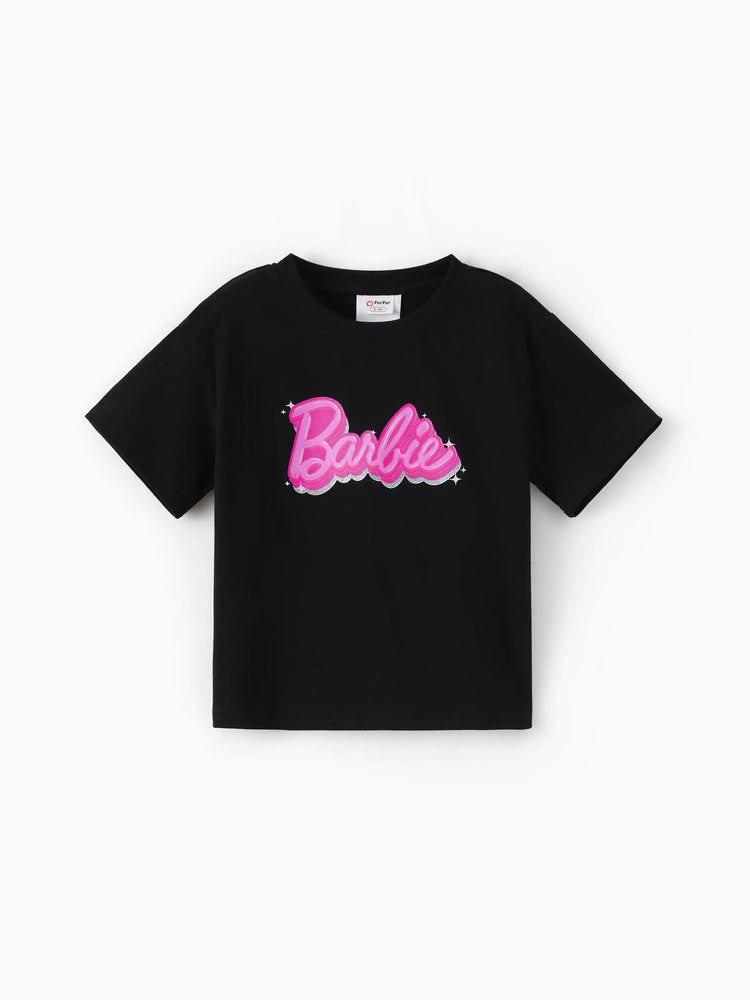 Barbie Mommy and Me Letter Print Short Sleeve Cotton Tee Black