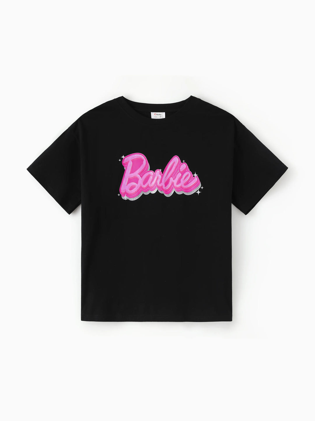 T-shirt en coton à manches courtes imprimé lettres Barbie Maman et Moi Noir