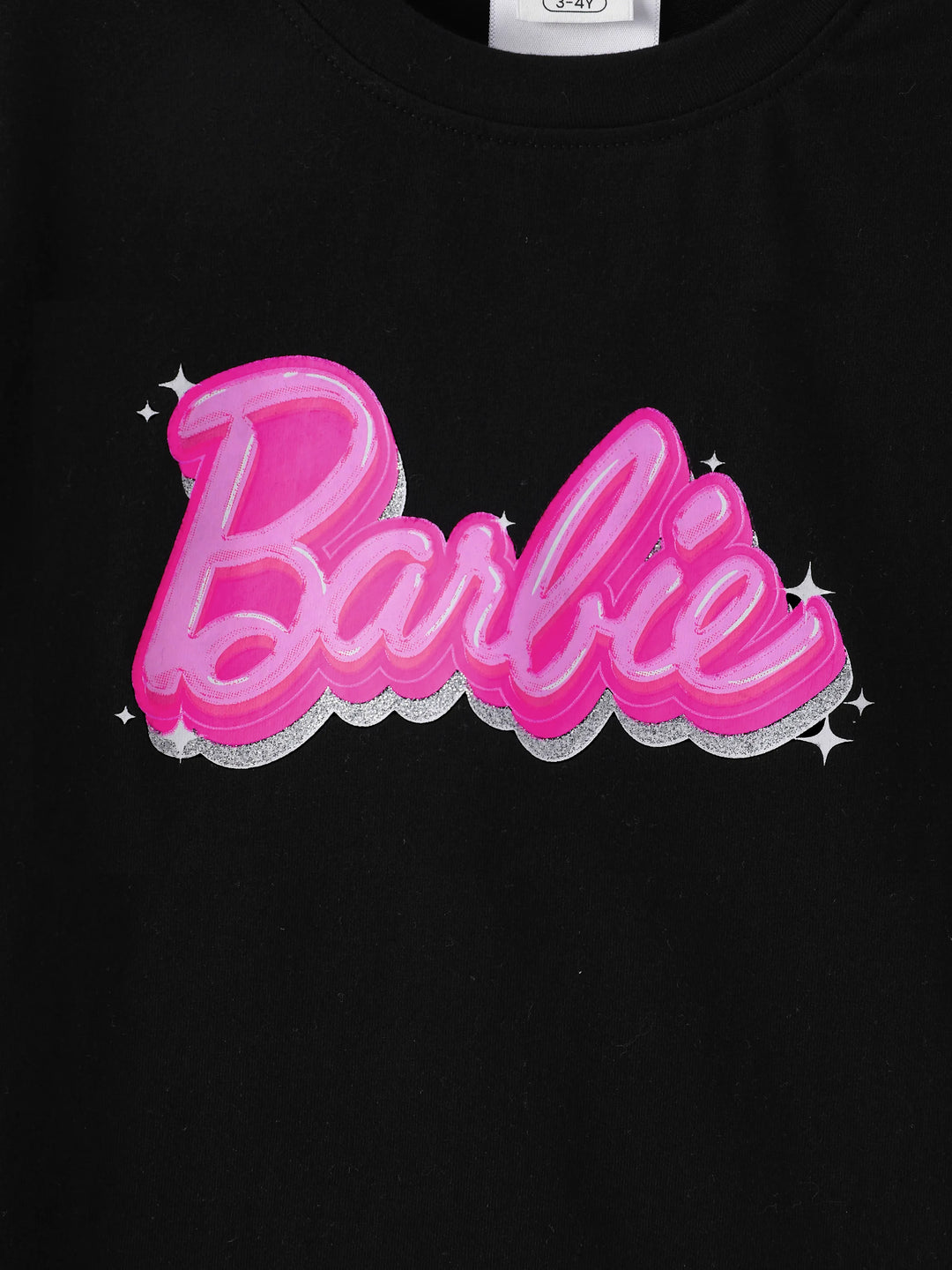 T-shirt en coton à manches courtes imprimé lettres Barbie Maman et Moi Noir