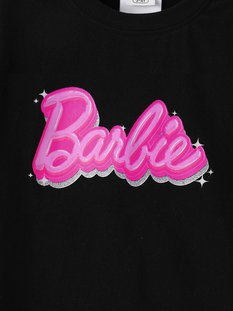 Barbie Mommy and Me Letter Print Short Sleeve Cotton Tee Black