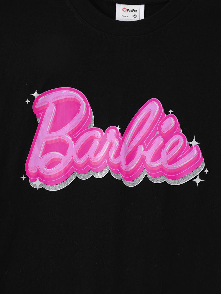 Barbie Mommy and Me Letter Print Short Sleeve Cotton Tee Black