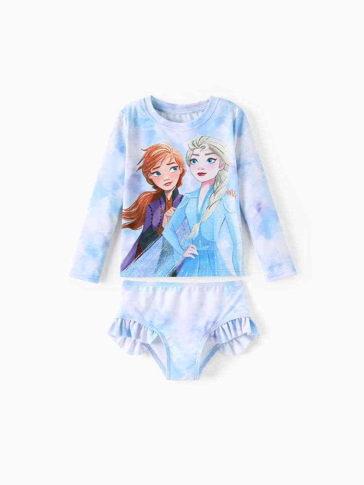 Disney Frozen Toddler/Kid Girl 2pcs Elsa/Anna Ruffled Long-sleeve Swimsuit Blue