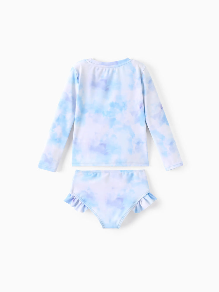 Disney Frozen Toddler/Kid Girl 2pcs Elsa/Anna Ruffled Long-sleeve Swimsuit Blue