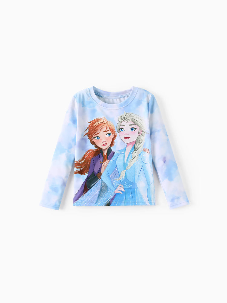 Disney Frozen Toddler/Kid Girl 2pcs Elsa/Anna Ruffled Long-sleeve Swimsuit Blue