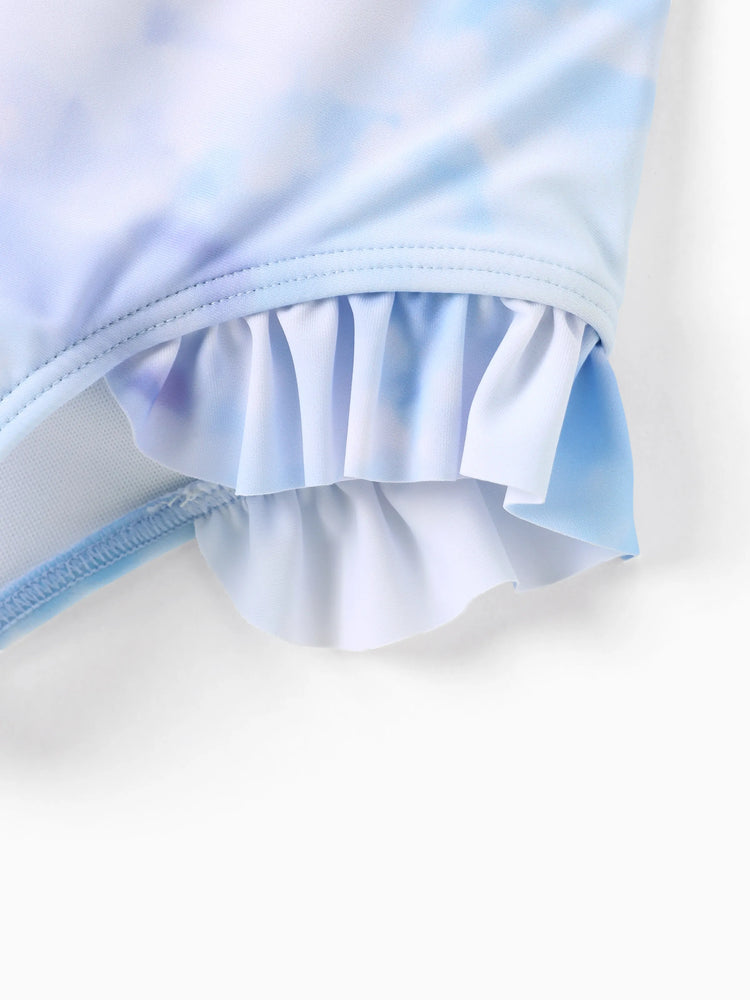 Disney Frozen Toddler/Kid Girl 2pcs Elsa/Anna Ruffled Long-sleeve Swimsuit Blue