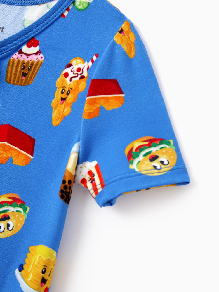 Family Matching Bamboo Pajamas Buttery Soft Bamboo PJs for Men Women Kids Toddler, Cute Burger & Fries Print Short Sleeve Sleepwear (Snug-Fitting for Children) Royal Blue