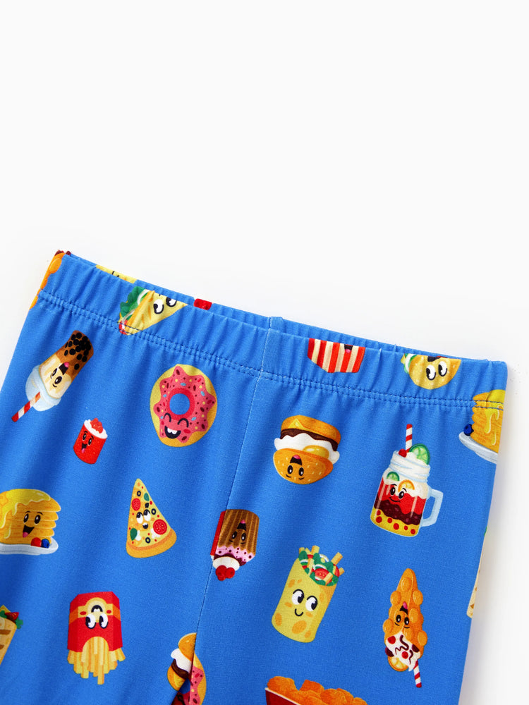 Mommy & me Bamboo Pajamas Buttery Soft Bamboo PJs for Men Women Kids Toddler, Cute Burger & Fries Print Short Sleeve Sleepwear (Snug-Fitting for Children) Royal Blue