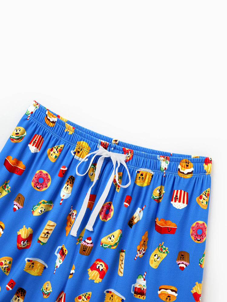 Mommy & me Bamboo Pajamas Buttery Soft Bamboo PJs for Men Women Kids Toddler, Cute Burger & Fries Print Short Sleeve Sleepwear (Snug-Fitting for Children) Royal Blue