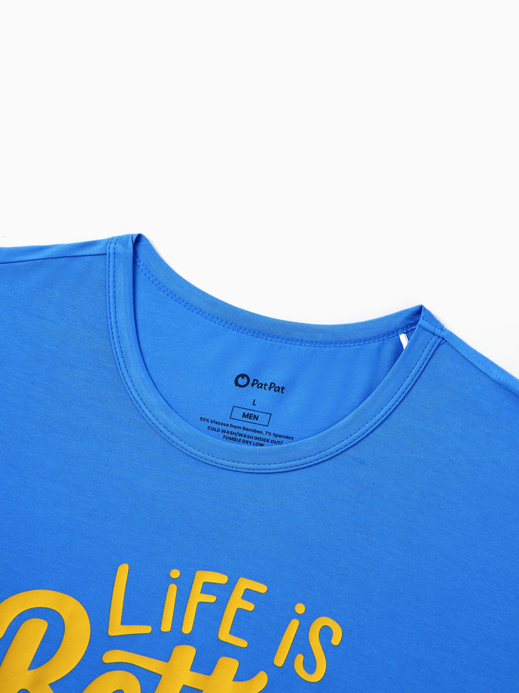 Daddy & Son Bamboo Pajamas Buttery Soft Bamboo PJs for Men Women Kids Toddler, Cute Burger & Fries Print Short Sleeve Sleepwear (Snug-Fitting for Children) Royal Blue