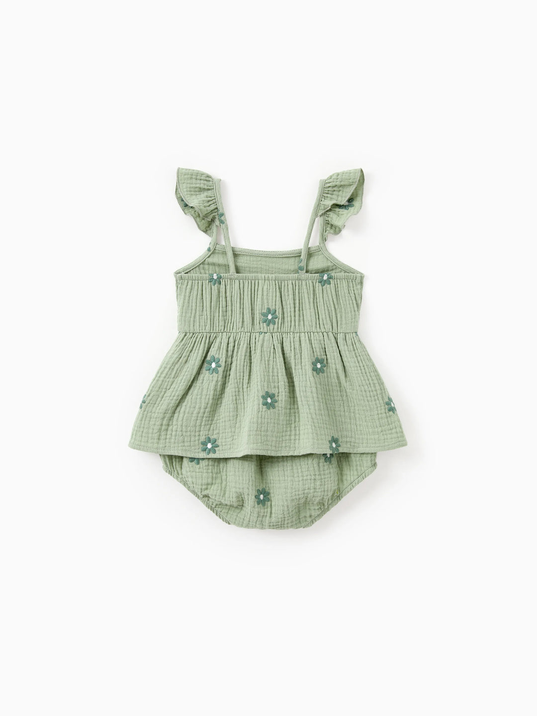 Matching Floral Cotton Dresses for Mom & Me Button-Down Smocked Floral Strap Dress for Mom, Baby Girl Ruffle Dress with Bow, Perfect for Summer Family Outings & Photos Pale Green