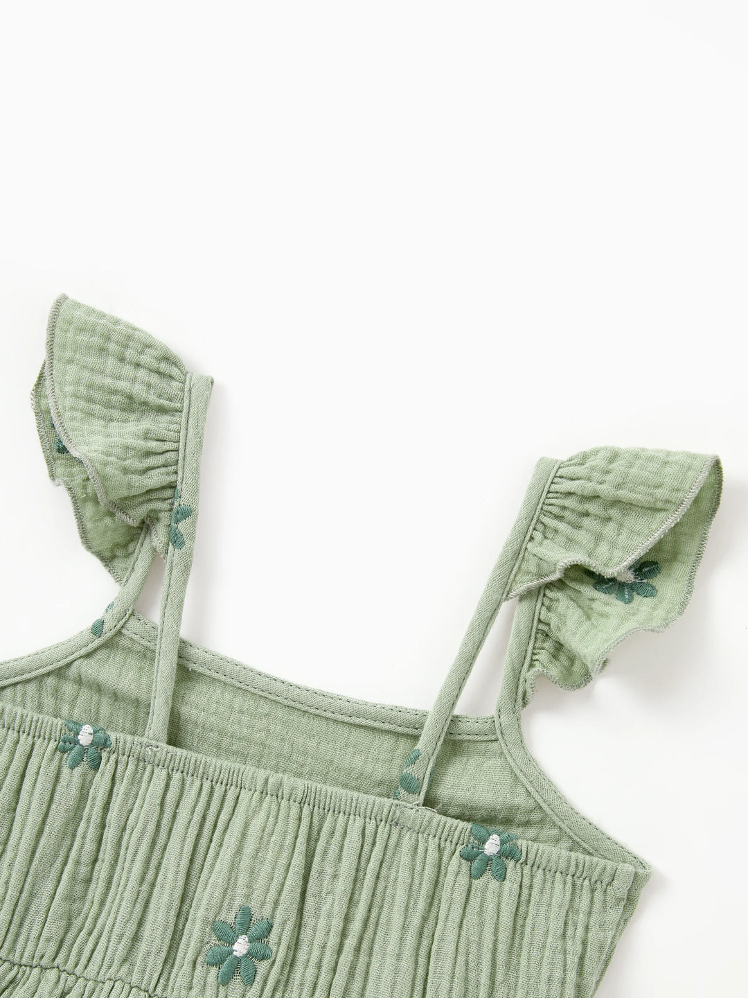 Matching Floral Cotton Dresses for Mom & Me Button-Down Smocked Floral Strap Dress for Mom, Baby Girl Ruffle Dress with Bow, Perfect for Summer Family Outings & Photos Pale Green