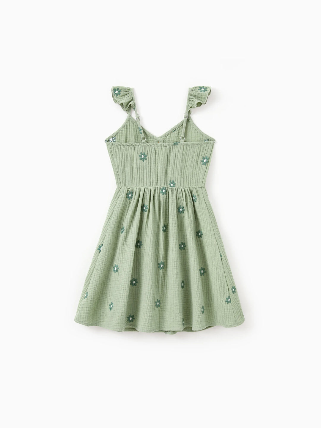 Matching Floral Cotton Dresses for Mom & Me Button-Down Smocked Floral Strap Dress for Mom, Baby Girl Ruffle Dress with Bow, Perfect for Summer Family Outings & Photos Pale Green