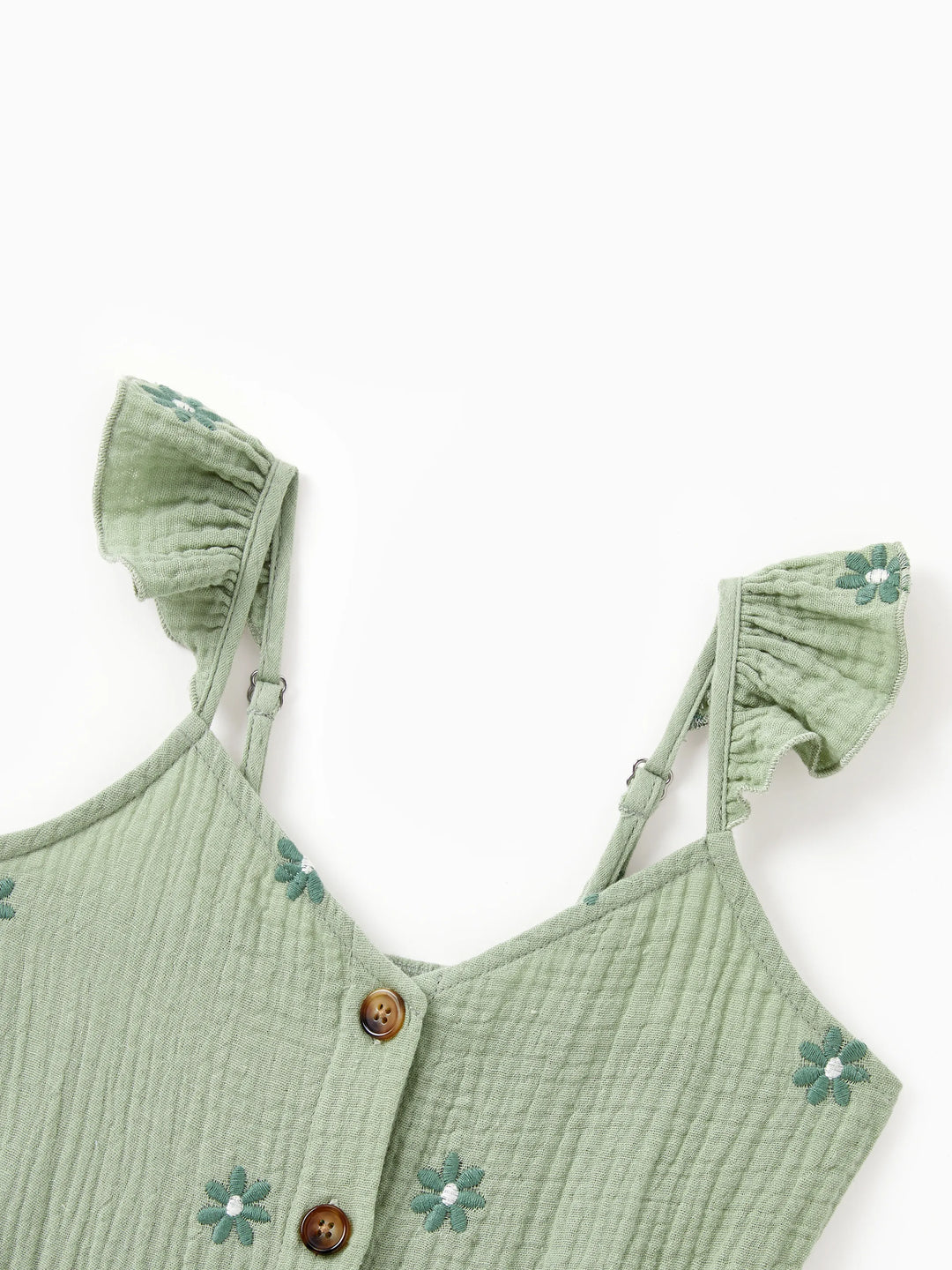 Matching Floral Cotton Dresses for Mom & Me Button-Down Smocked Floral Strap Dress for Mom, Baby Girl Ruffle Dress with Bow, Perfect for Summer Family Outings & Photos Pale Green
