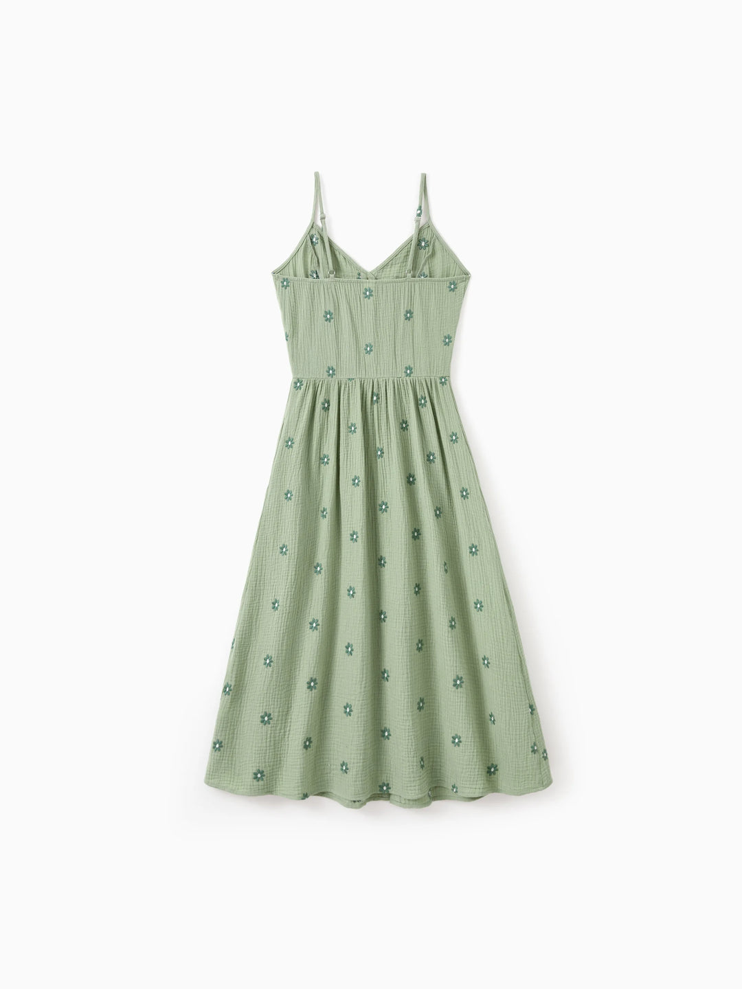 Matching Floral Cotton Dresses for Mom & Me Button-Down Smocked Floral Strap Dress for Mom, Baby Girl Ruffle Dress with Bow, Perfect for Summer Family Outings & Photos Pale Green
