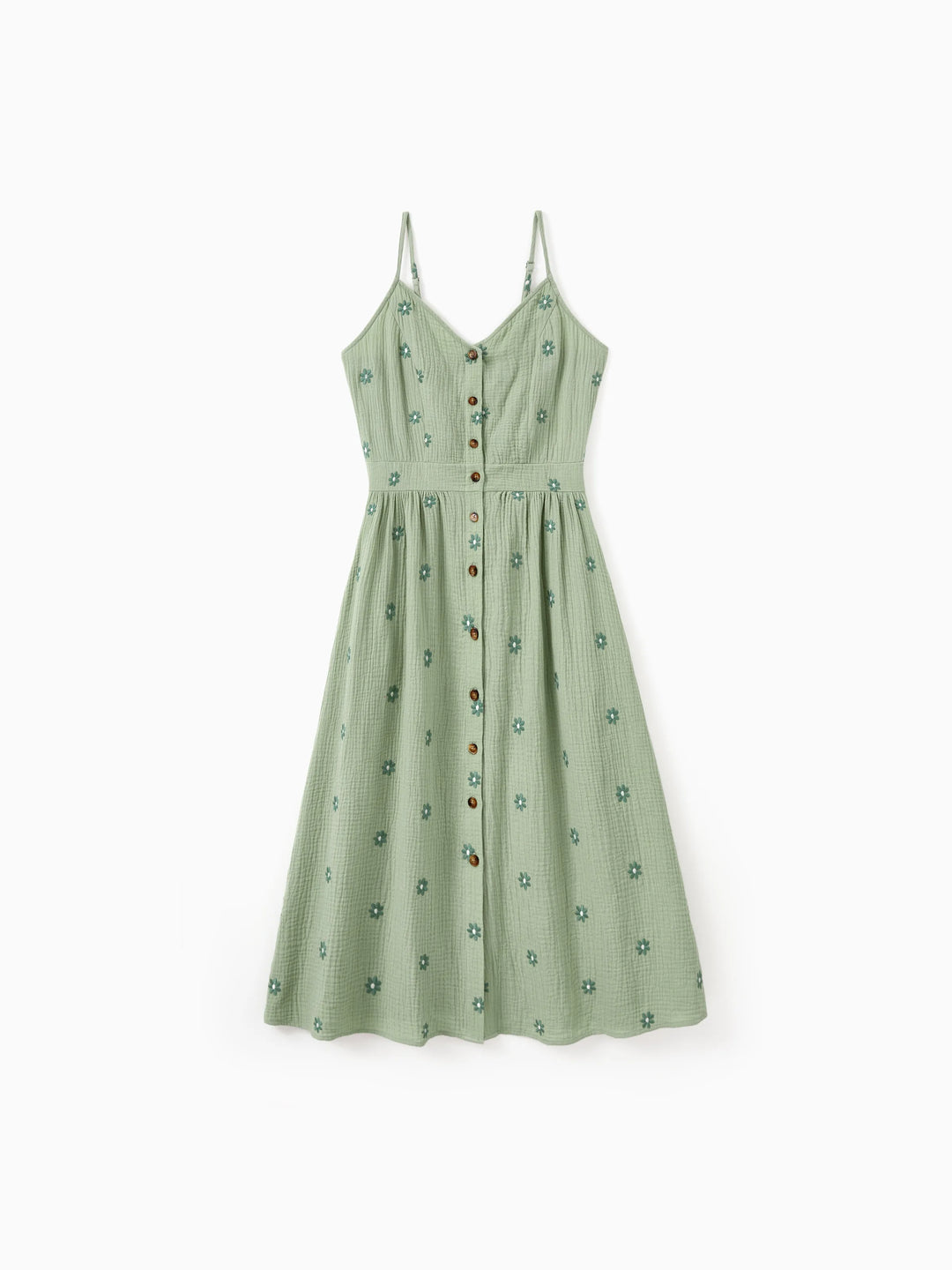Matching Floral Cotton Dresses for Mom & Me Button-Down Smocked Floral Strap Dress for Mom, Baby Girl Ruffle Dress with Bow, Perfect for Summer Family Outings & Photos Pale Green