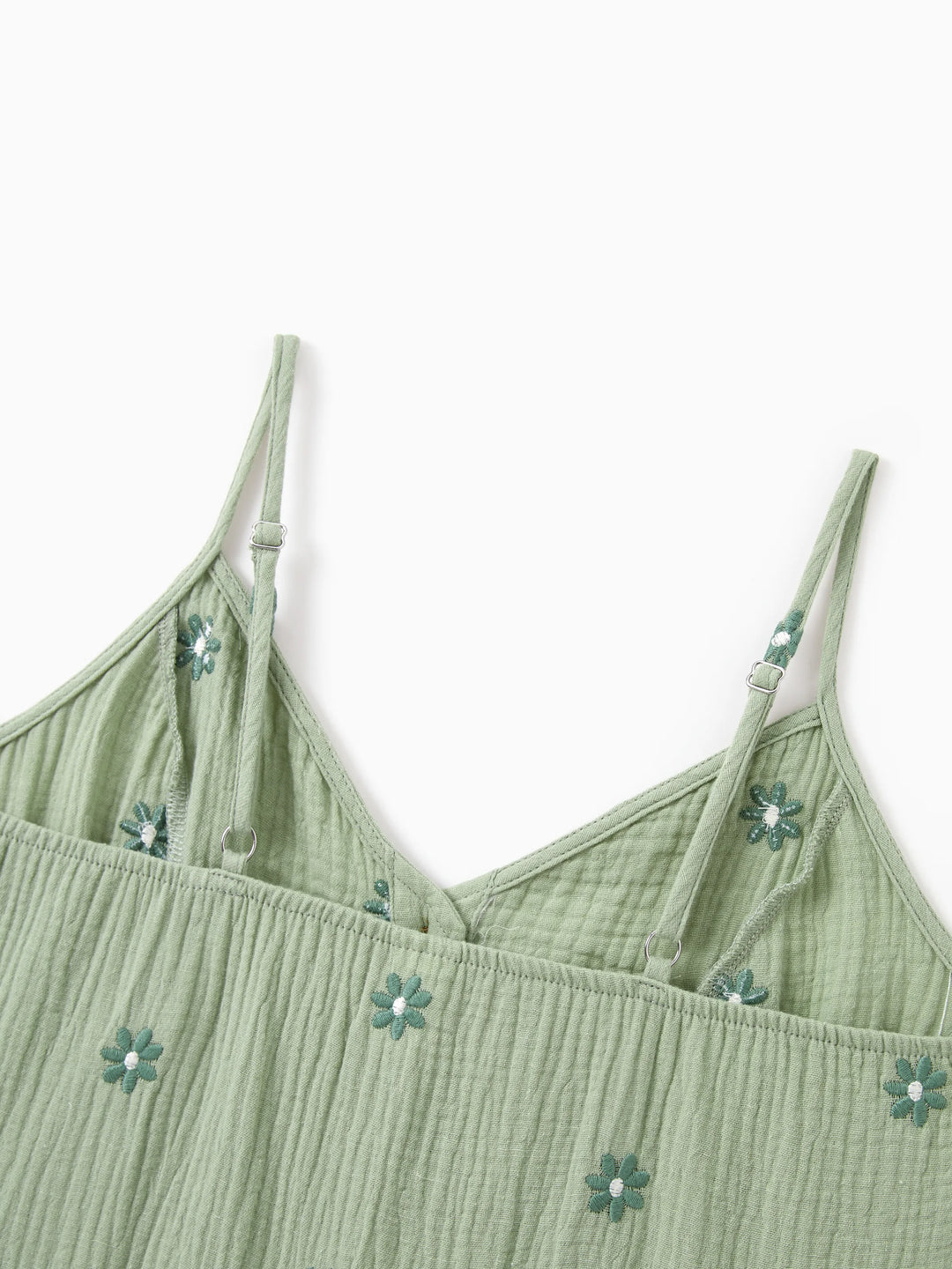 Matching Floral Cotton Dresses for Mom & Me Button-Down Smocked Floral Strap Dress for Mom, Baby Girl Ruffle Dress with Bow, Perfect for Summer Family Outings & Photos Pale Green
