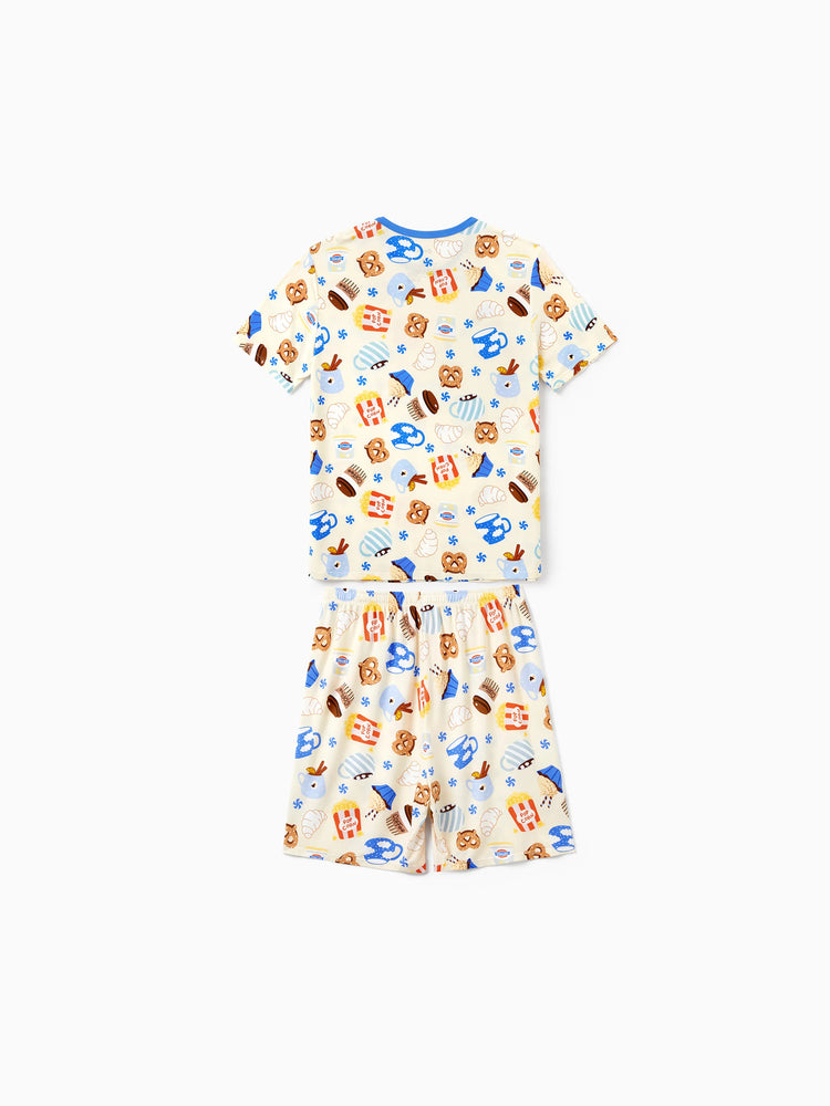 Family Matching Bamboo Pajamas Buttery Soft Bamboo Viscose PJs for Men Women Kids Toddler Baby, Cozy Dessert Print Short-sleeve Sleepwear Blue