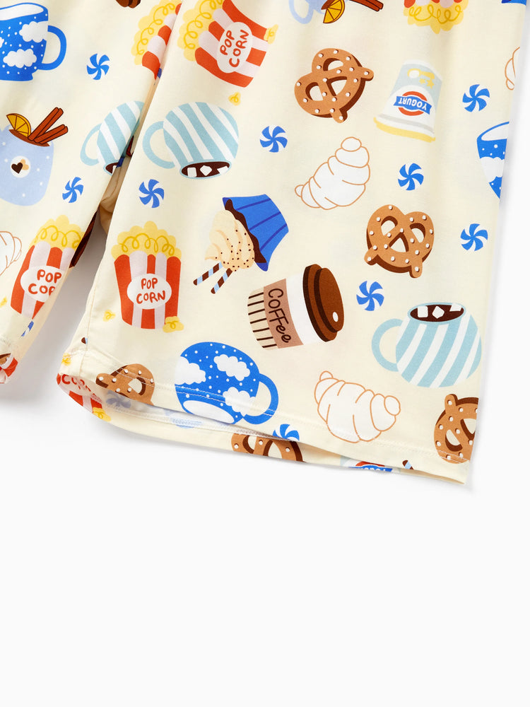 Family Matching Bamboo Pajamas Buttery Soft Bamboo Viscose PJs for Men Women Kids Toddler Baby, Cozy Dessert Print Short-sleeve Sleepwear Blue