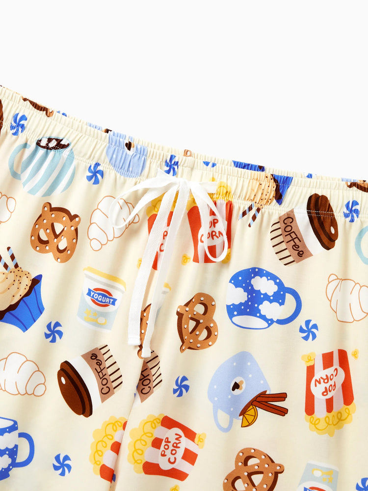 Family Matching Bamboo Pajamas Buttery Soft Bamboo Viscose PJs for Men Women Kids Toddler Baby, Cozy Dessert Print Short-sleeve Sleepwear Blue