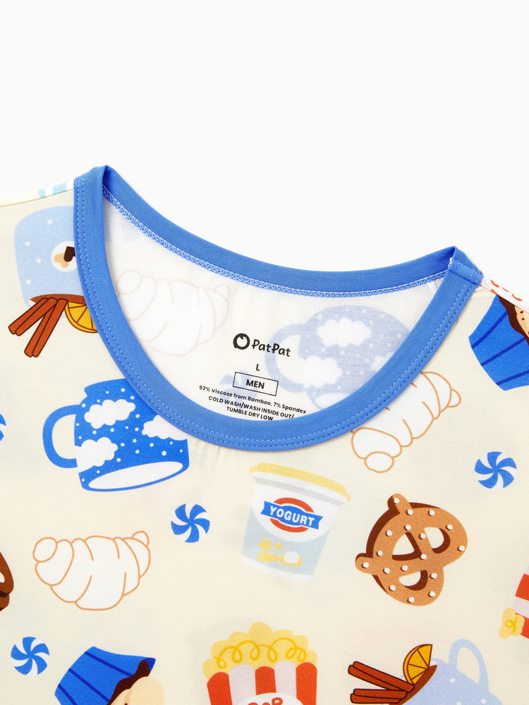 Family Matching Bamboo Pajamas Buttery Soft Bamboo Viscose PJs for Men Women Kids Toddler Baby, Cozy Dessert Print Short-sleeve Sleepwear Blue