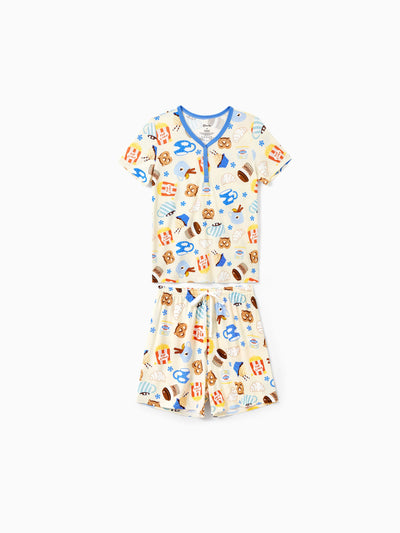 Family Matching Bamboo Pajamas Buttery Soft Bamboo Viscose PJs for Men Women Kids Toddler Baby, Cozy Dessert Print Short-sleeve Sleepwear Blue