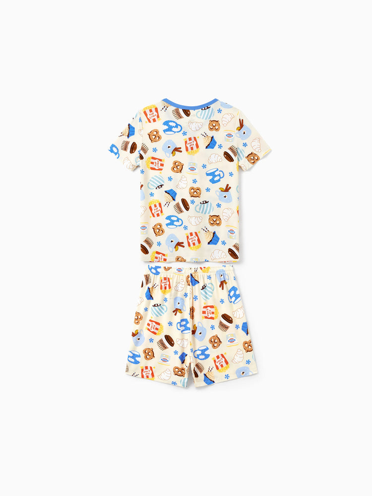 Family Matching Bamboo Pajamas Buttery Soft Bamboo Viscose PJs for Men Women Kids Toddler Baby, Cozy Dessert Print Short-sleeve Sleepwear Blue