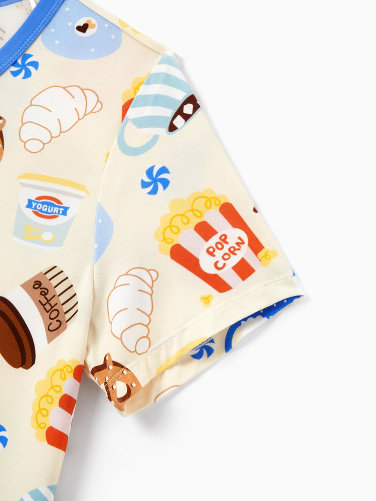 Family Matching Bamboo Pajamas Buttery Soft Bamboo Viscose PJs for Men Women Kids Toddler Baby, Cozy Dessert Print Short-sleeve Sleepwear Blue