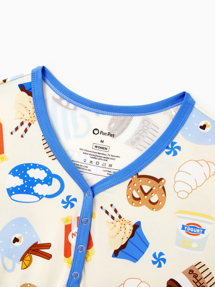 Family Matching Bamboo Pajamas Buttery Soft Bamboo Viscose PJs for Men Women Kids Toddler Baby, Cozy Dessert Print Short-sleeve Sleepwear Blue