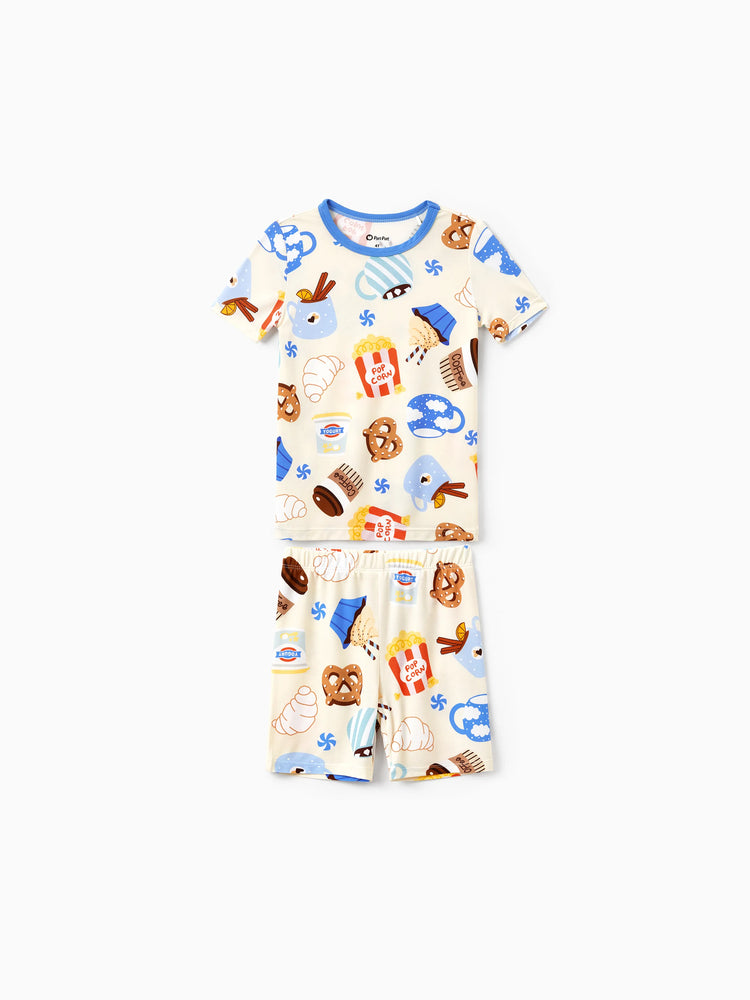 Family Matching Bamboo Pajamas Buttery Soft Bamboo Viscose PJs for Men Women Kids Toddler Baby, Cozy Dessert Print Short-sleeve Sleepwear Blue