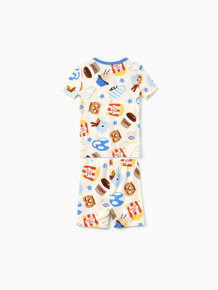 Family Matching Bamboo Pajamas Buttery Soft Bamboo Viscose PJs for Men Women Kids Toddler Baby, Cozy Dessert Print Short-sleeve Sleepwear Blue