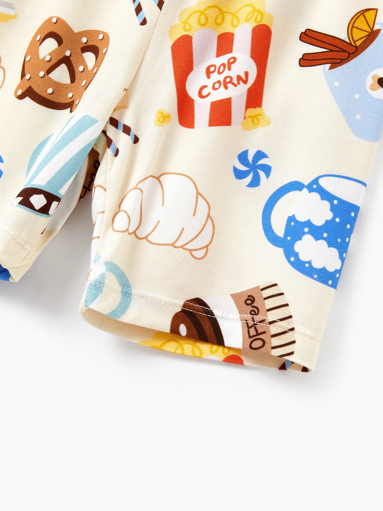 Family Matching Bamboo Pajamas Buttery Soft Bamboo Viscose PJs for Men Women Kids Toddler Baby, Cozy Dessert Print Short-sleeve Sleepwear Blue
