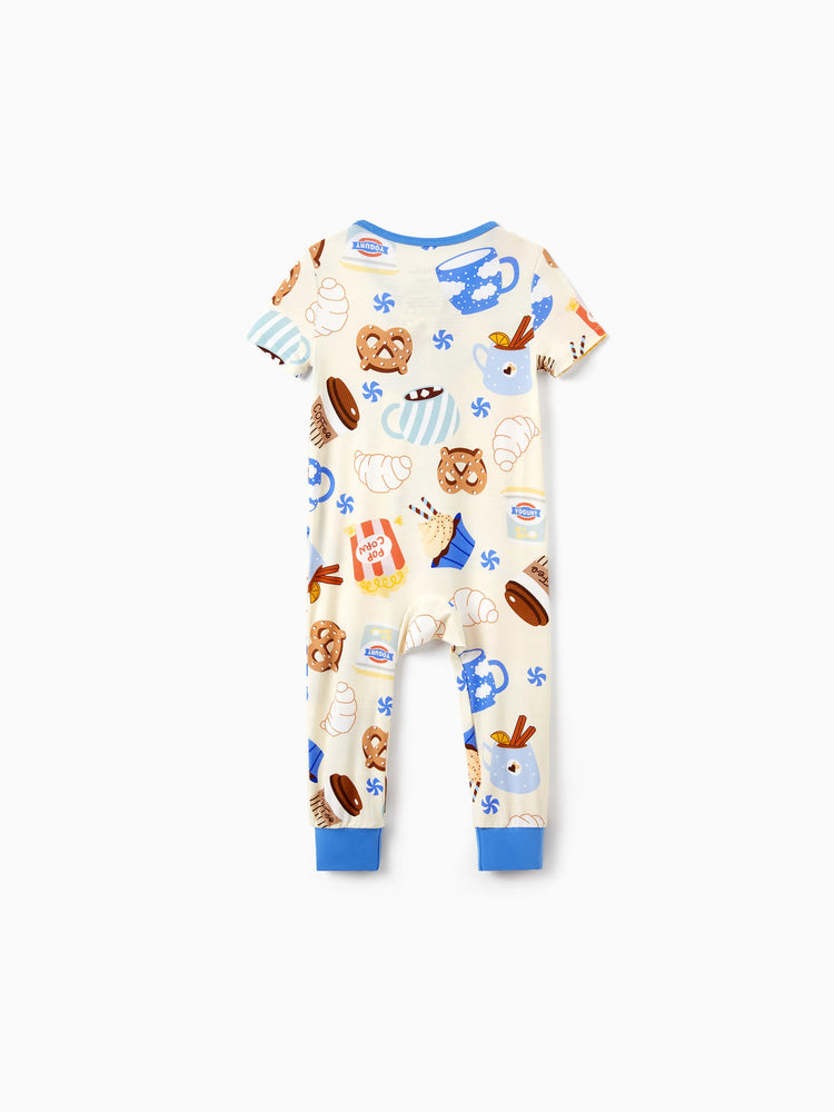Mommy & me Bamboo Pajamas Buttery Soft Bamboo Viscose PJs for Men Women Kids Toddler Baby, Cozy Dessert Print Short-sleeve Sleepwear Blue