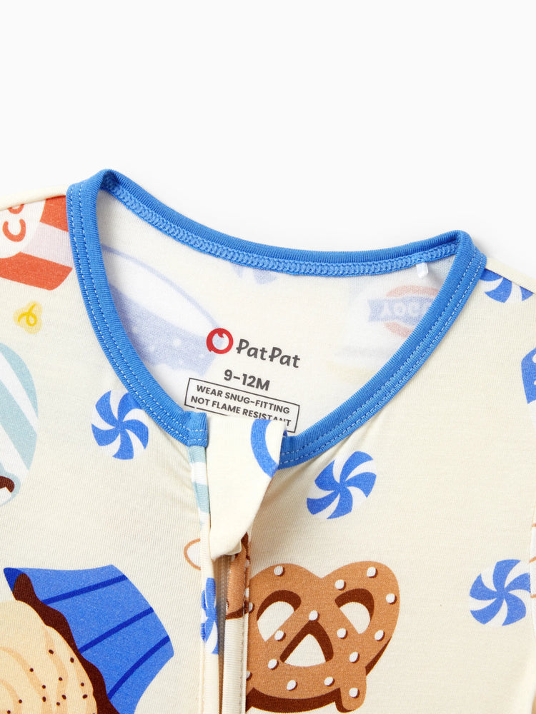 Mommy & me Bamboo Pajamas Buttery Soft Bamboo Viscose PJs for Men Women Kids Toddler Baby, Cozy Dessert Print Short-sleeve Sleepwear Blue