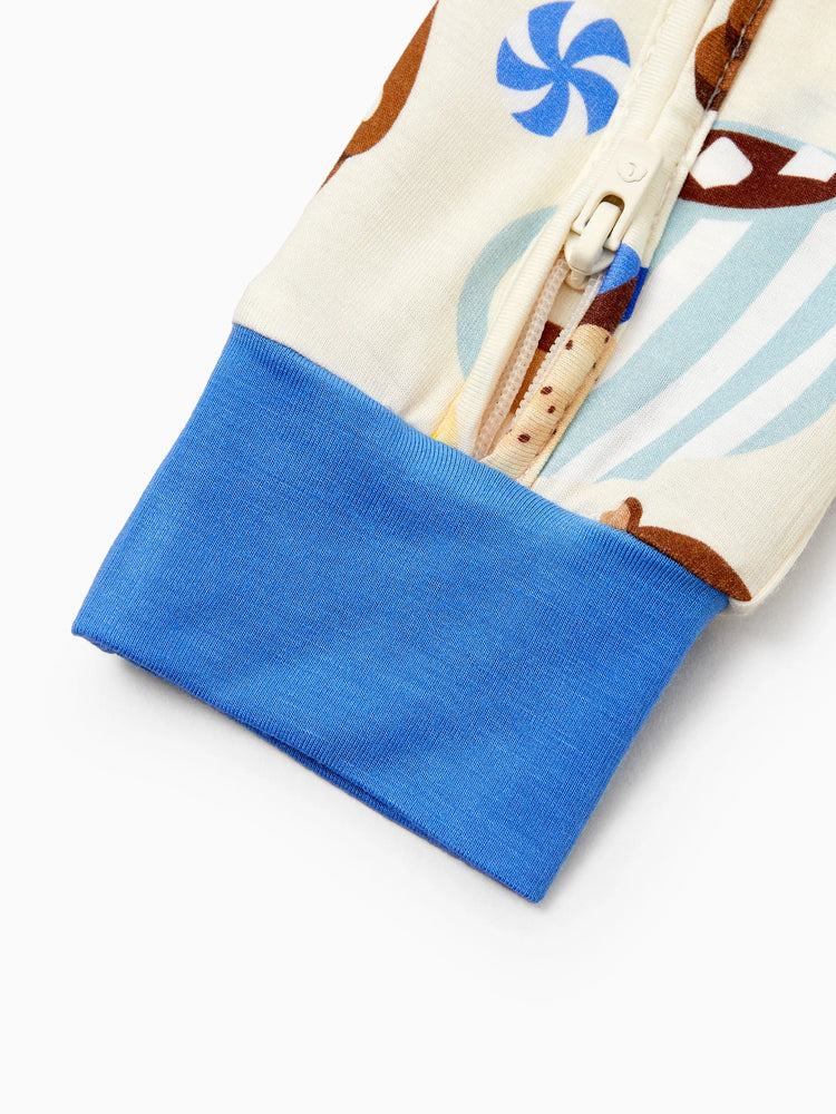 Mommy & me Bamboo Pajamas Buttery Soft Bamboo Viscose PJs for Men Women Kids Toddler Baby, Cozy Dessert Print Short-sleeve Sleepwear Blue