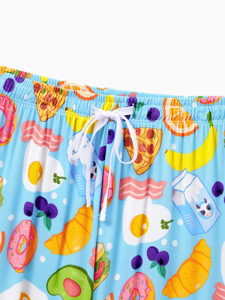 Family Matching Bamboo Pajamas Soft Bamboo Viscose PJs for Men Women Kids Toddler, Fun Food & Fruit Print Short-sleeve Sleepwear Blue