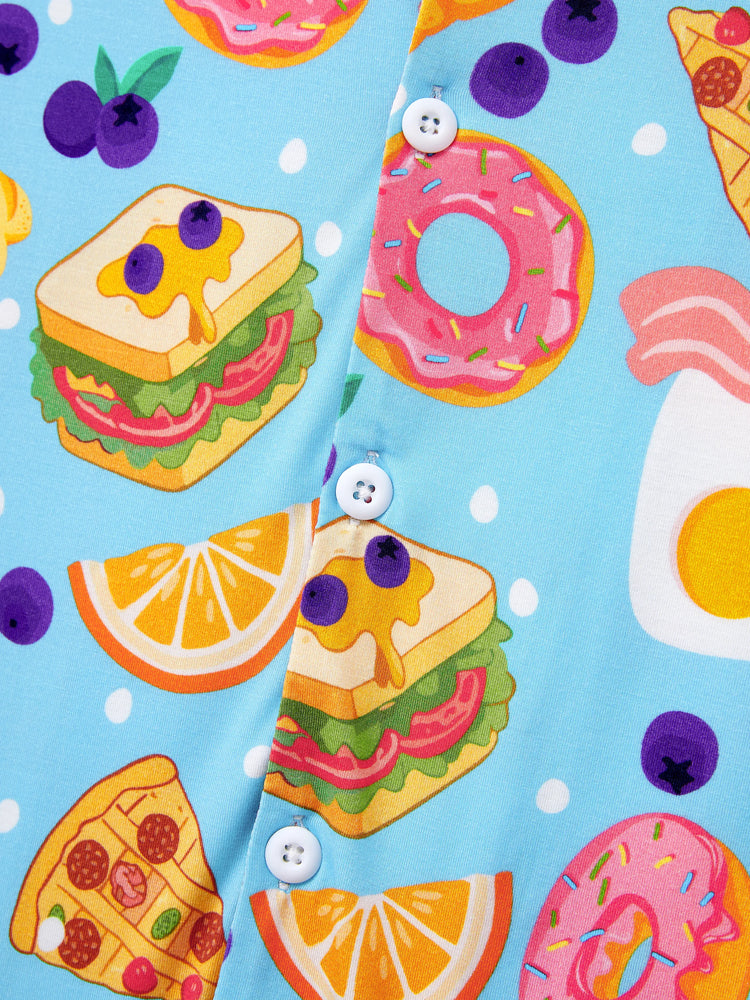 Family Matching Bamboo Pajamas Soft Bamboo Viscose PJs for Men Women Kids Toddler, Fun Food & Fruit Print Short-sleeve Sleepwear Blue