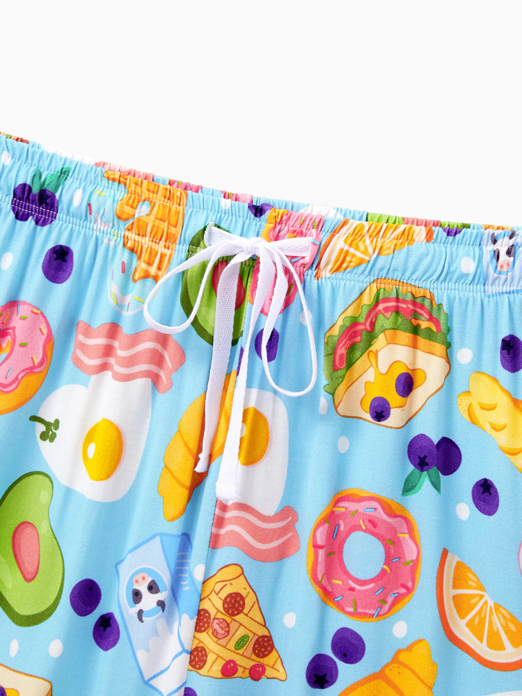 Family Matching Bamboo Pajamas Soft Bamboo Viscose PJs for Men Women Kids Toddler, Fun Food & Fruit Print Short-sleeve Sleepwear Blue