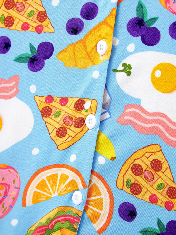 Family Matching Bamboo Pajamas Soft Bamboo Viscose PJs for Men Women Kids Toddler, Fun Food & Fruit Print Short-sleeve Sleepwear Blue