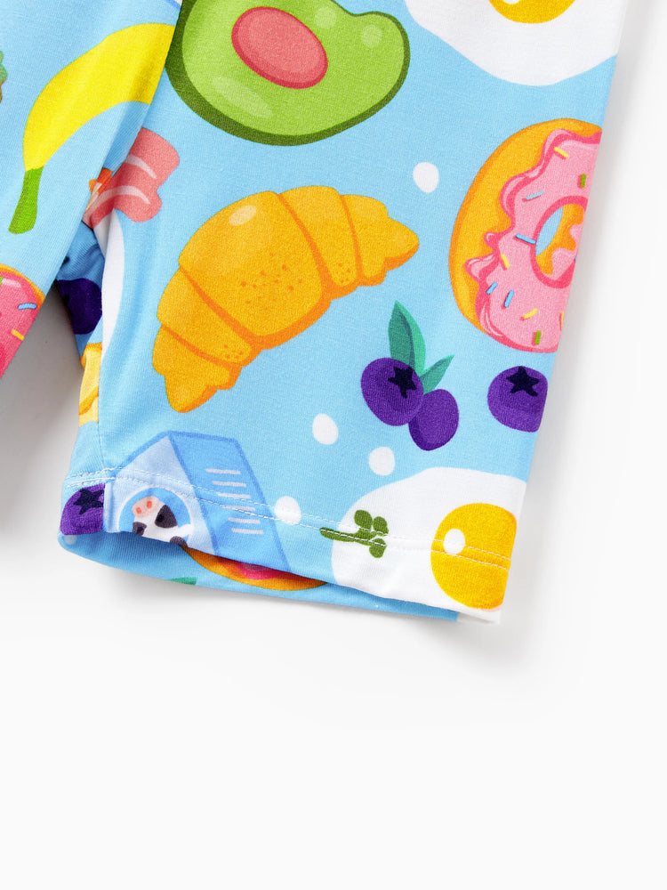 Family Matching Bamboo Pajamas Soft Bamboo Viscose PJs for Men Women Kids Toddler, Fun Food & Fruit Print Short-sleeve Sleepwear Blue