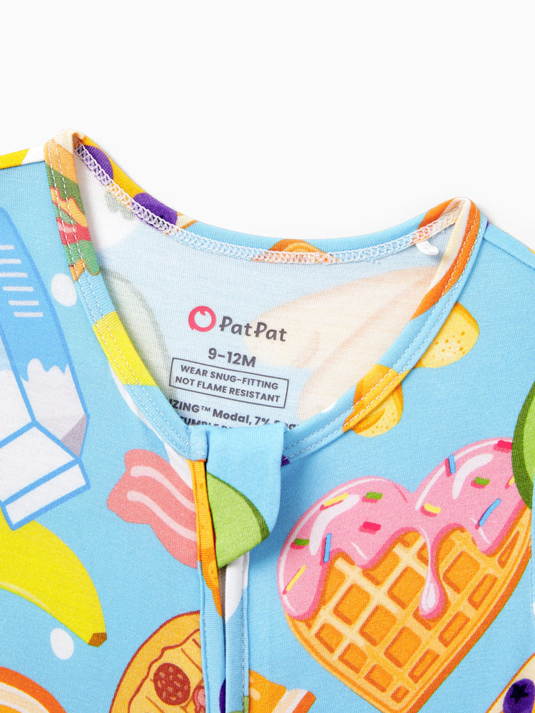 Family Matching Bamboo Pajamas Soft Bamboo Viscose PJs for Men Women Kids Toddler, Fun Food & Fruit Print Short-sleeve Sleepwear Blue