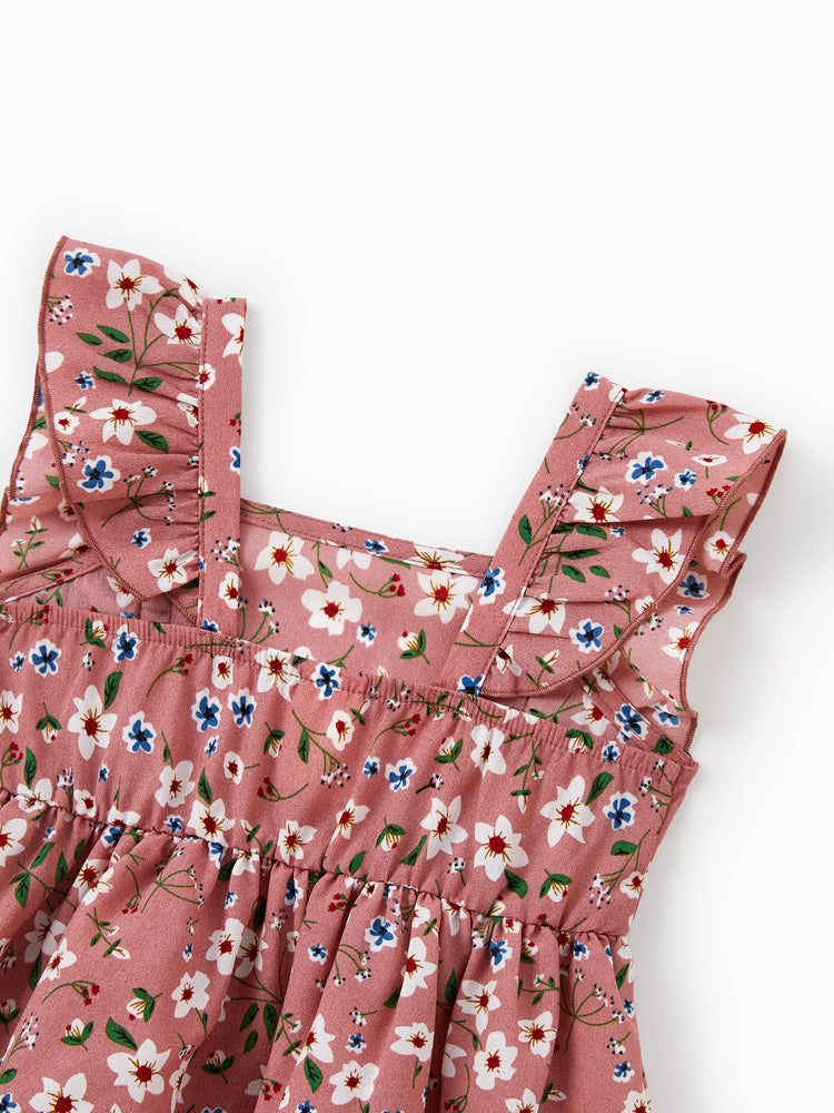 Daddy & Daughter Cotton T-Shirt & Dress Set Daddy / Mini Print Black Tee for Dad and boy, Floral Print splicing Dress for Mom, girl and Baby, Perfect for Summer Family Outings Black