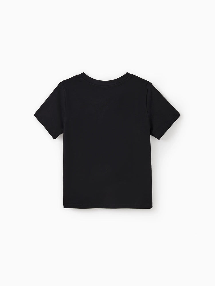 Daddy & Son Cotton T-Shirt & Dress Set Daddy / Mini Print Black Tee for Dad and boy, Floral Print splicing Dress for Mom, girl and Baby, Perfect for Summer Family Outings Black