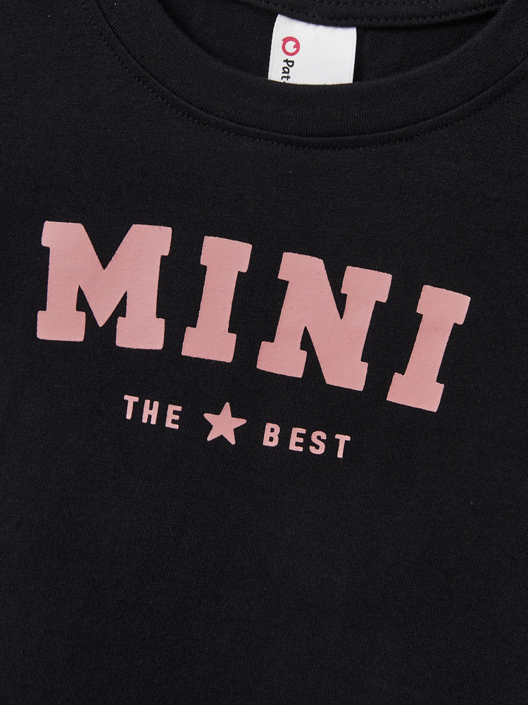 Family Matching Cotton T-Shirt & Dress Set Daddy / Mini Print Black Tee for Dad and boy, Floral Print splicing Dress for Mom, girl and Baby, Perfect for Summer Family Outings Black